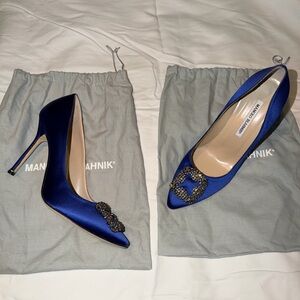 Manolo Blahnik blue satin (cobalt blue) heels